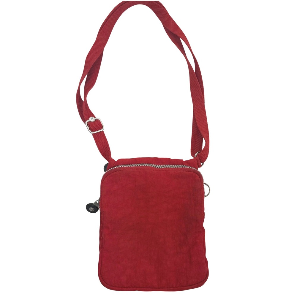 Kipling Red Crinkle Nylon Small Crossbody Bag Travel Utility Pouch Adjustable - Picture 2 of 9